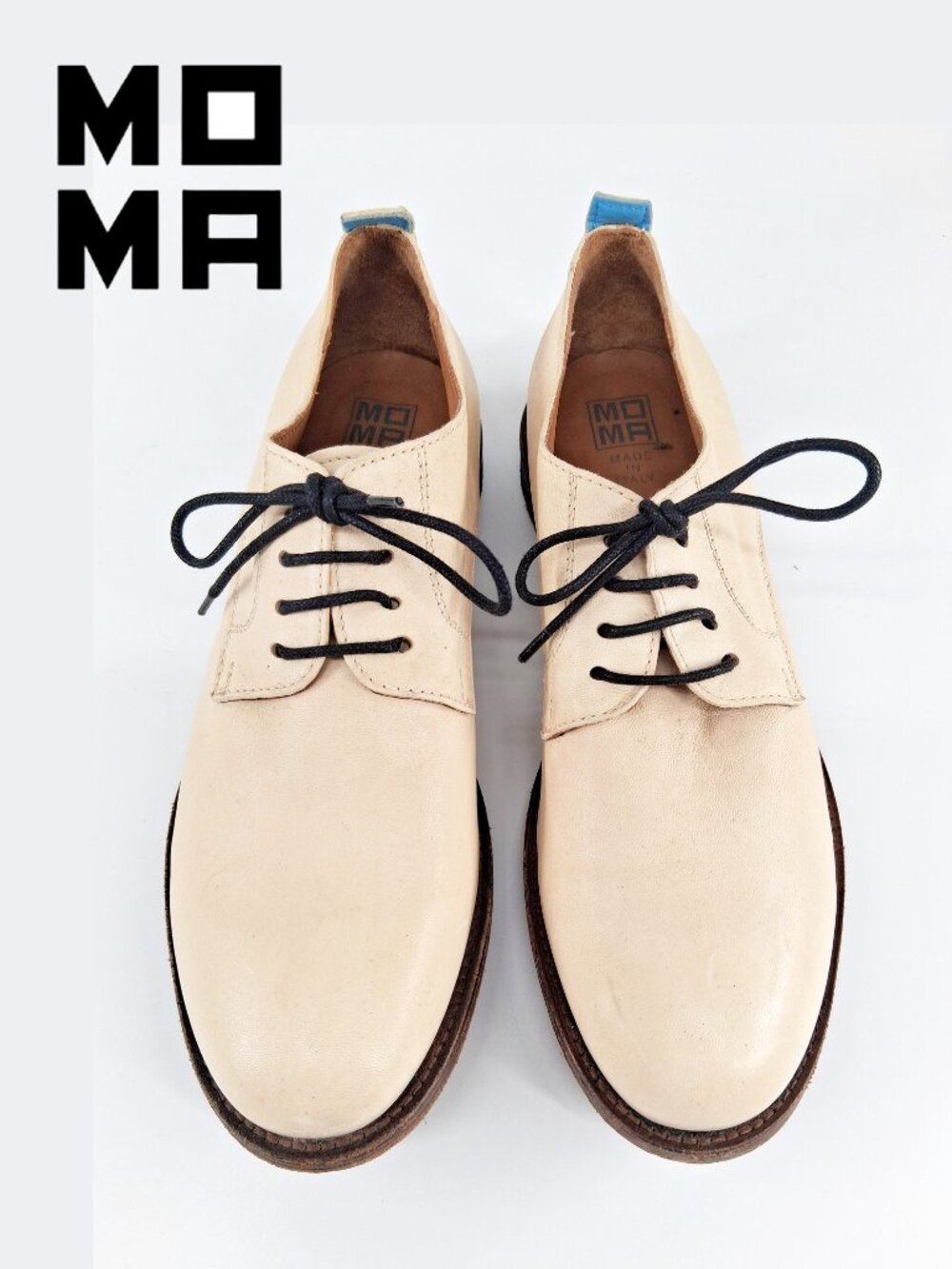 MOMA Cream Leather Derby Shoes Handmade Italy Leather Sole Lace Up SZ 37.5/7.5